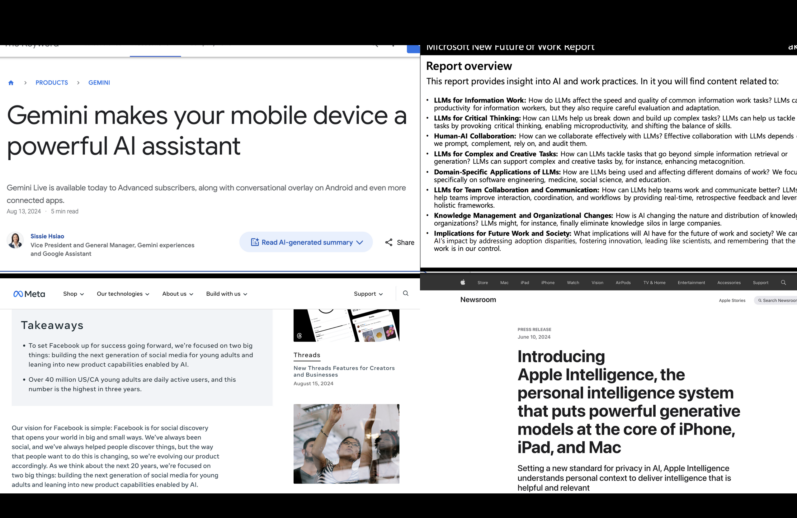 Screenshots from 4 different major tech companies basically saying the future is internet butlers
