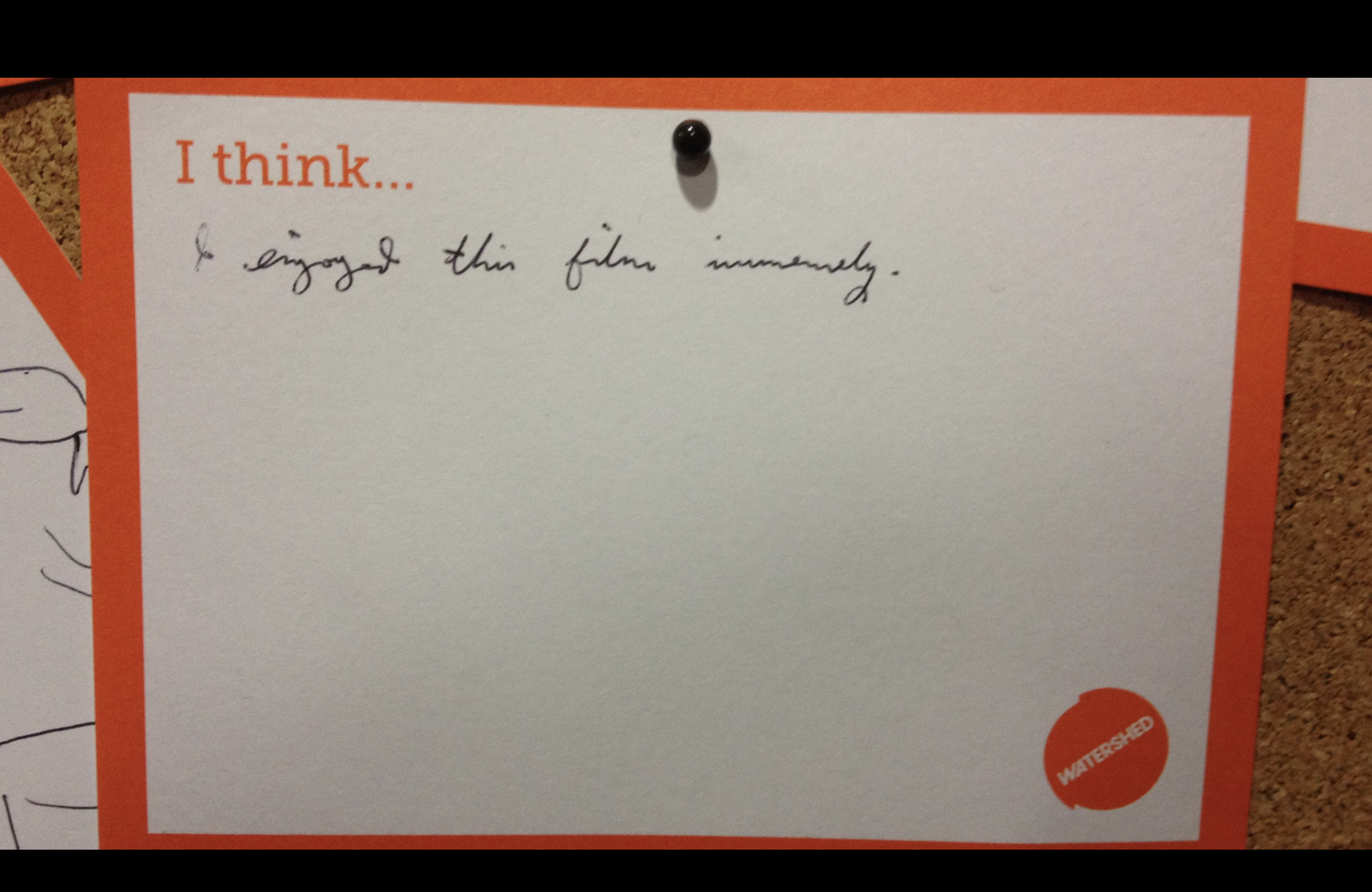 A feedback postcard from the Warershed saying 'I enjoyed this immensely'